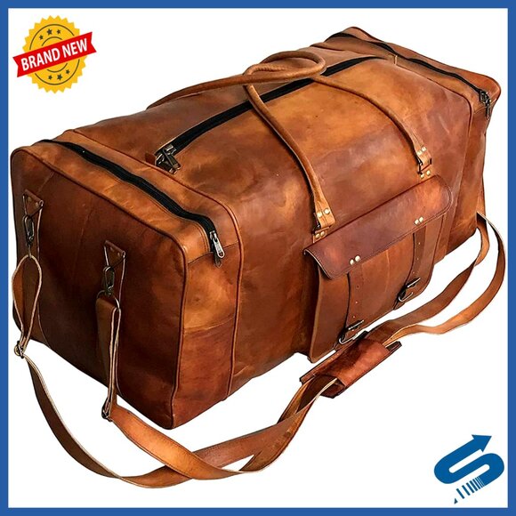 28 Inch Leather Duffle Bag Travel Weekender Gym Carry On Luggage
